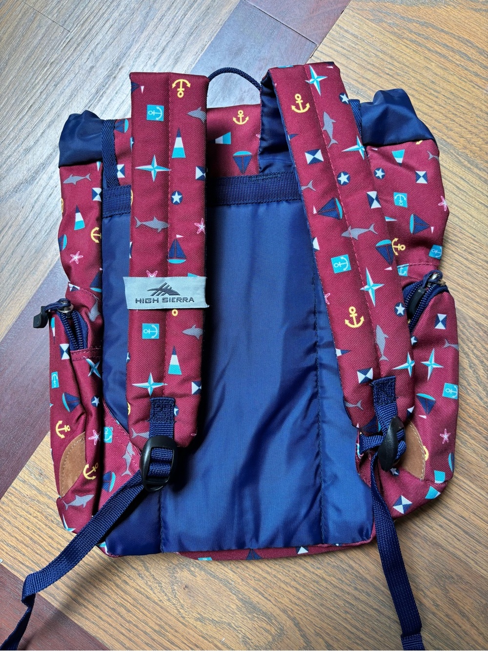 High Sierra Nautical Print Backpack Red Navy Coastal Y2K - Picture 6 of 6
